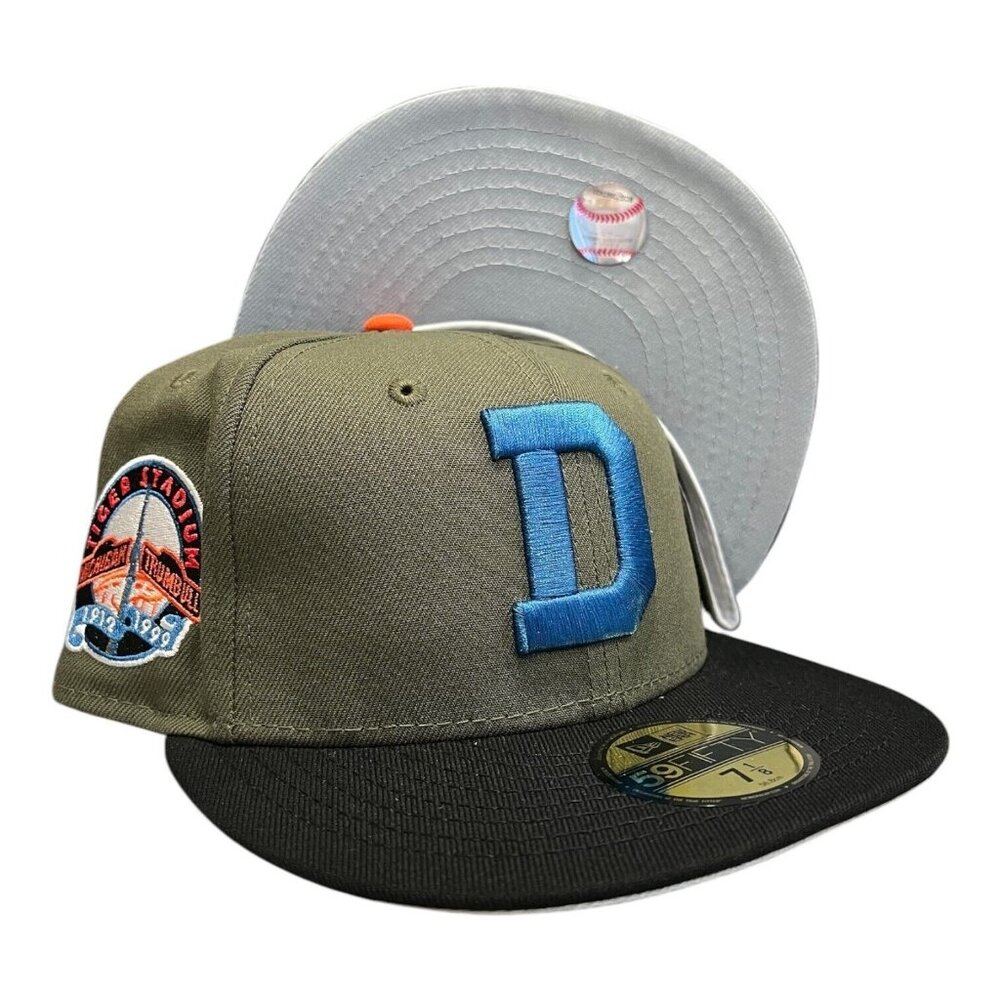 New Era Detroit Tigers 59FIFTY Fitted Hat Cap Olive Tiger Stadium Patch